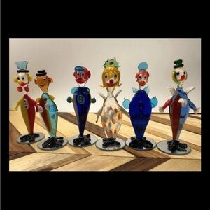Set Of 6 - 4” Vintage Murano Style Clown Glass Art Lot NIB